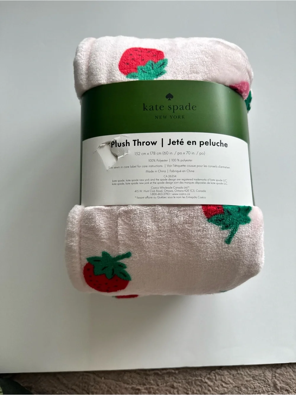 Kate Spade Pink Strawberry Plush Throw 60” x 70”